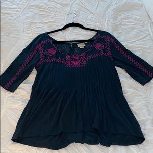 Navy embroidered blouse